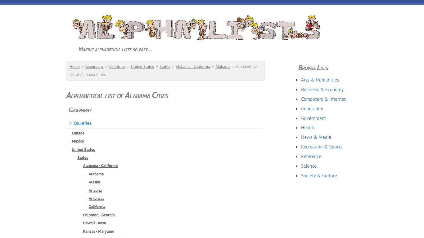 Alphabetical list of Alabama Cities | Alpha Lists