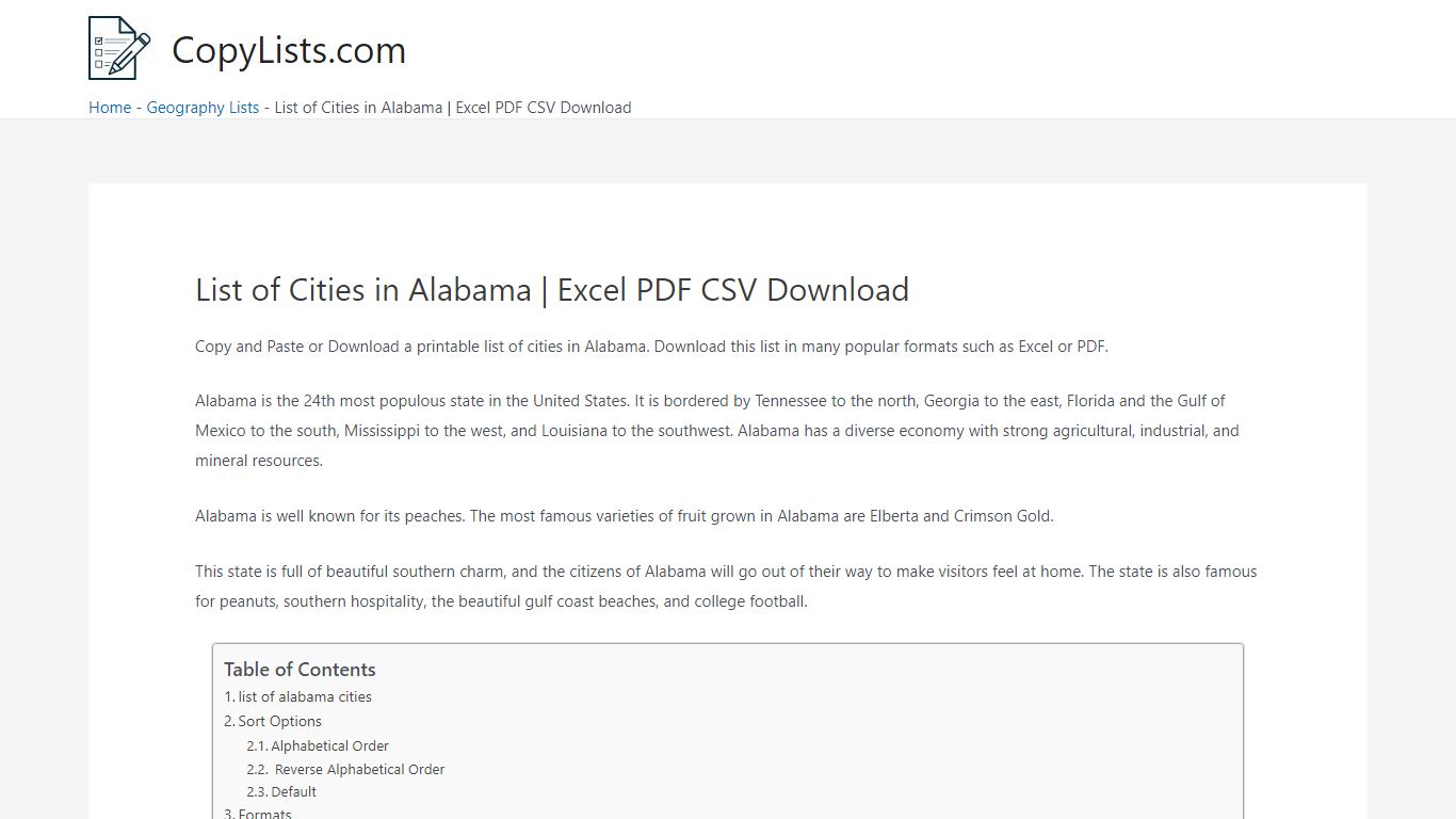 List of Cities in Alabama | Excel PDF - CopyLists.com