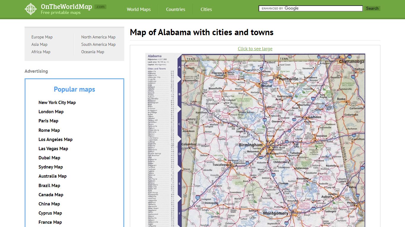 Map of Alabama with cities and towns - Ontheworldmap.com